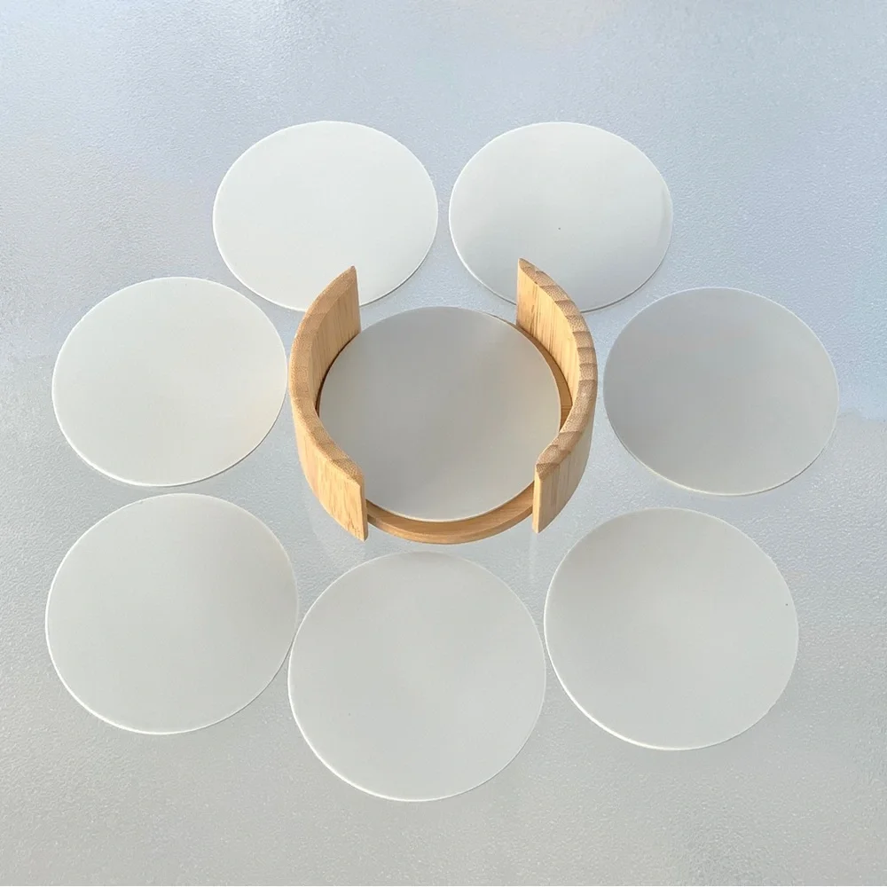 Silicone Coasters with Bamboo Holder ~ Set of 8